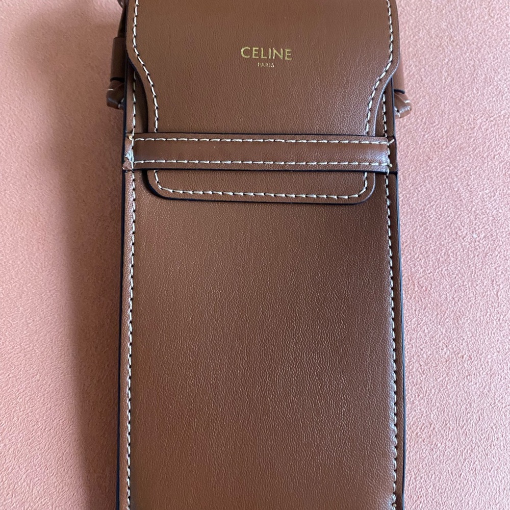Celine Brown Leather Cell Phone Holster Bag